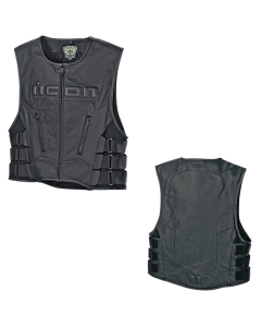 New Icon Regulator D3O Street Motorcycle Black Leather Vest - Pick Size