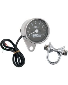Drag Specialties Polished/Black Mini Electronic 8000 RPM Tach For Harley