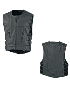 New Icon Regulator D30 Stripped Street Motorcycle Black Leather Vest - Pick Size