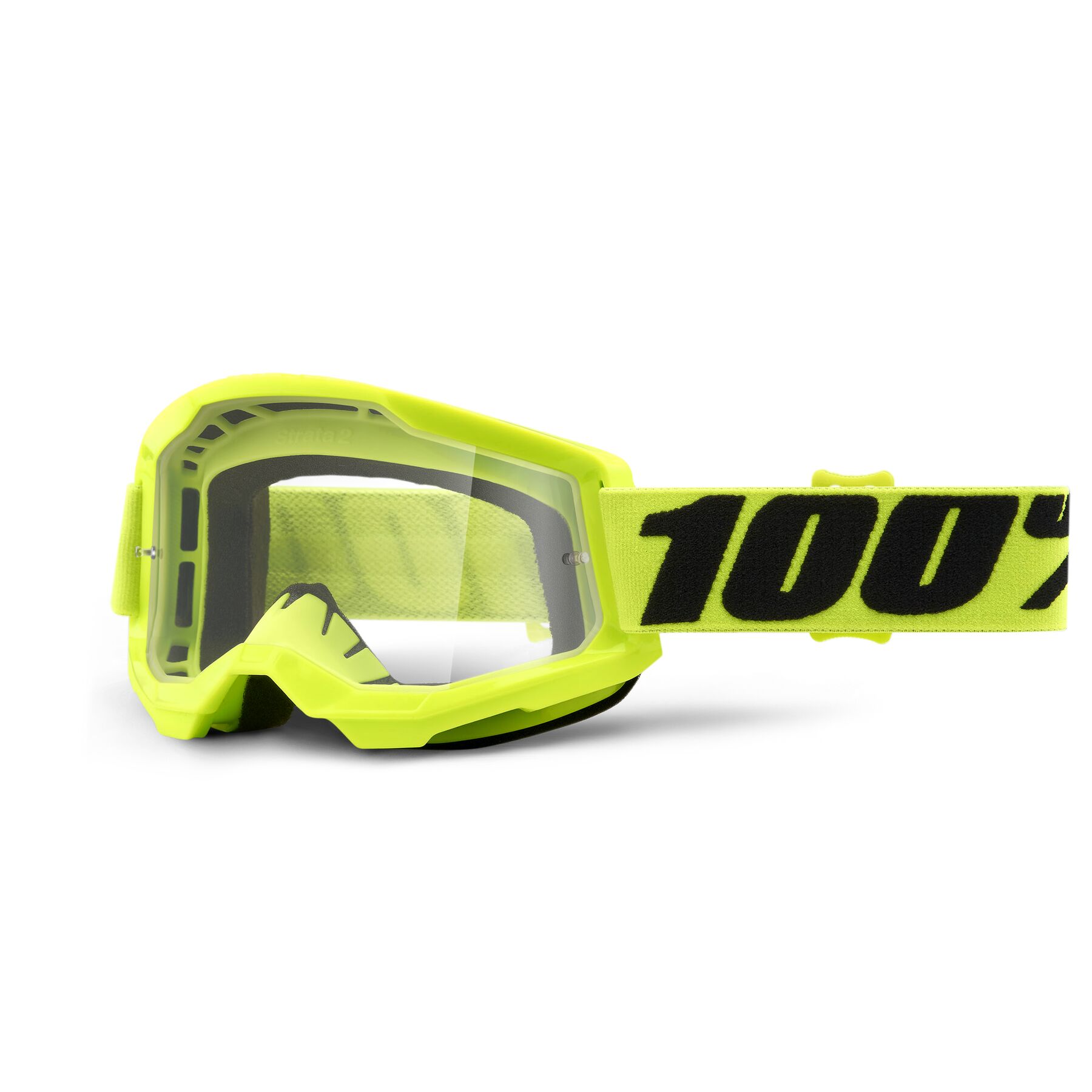 Color:Yellow:2024 100% Strata 2 Clear Lens MX Motocross Offroad Goggles
