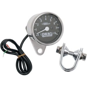 Drag Specialties Polished/Black Mini Electronic 8000 RPM Tach For Harley-0