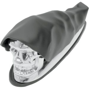 Drag Specialties Chrome/Black Shrouded Skull Fender Ornament - Universal Apply-0