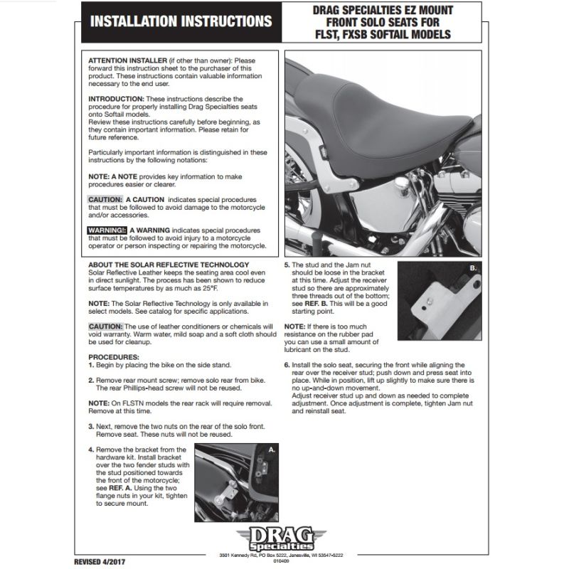 Drag Specialties Solo Seat Smooth 23" L X 11 3/4" W for Harley-Davidson 0802-0922-134798