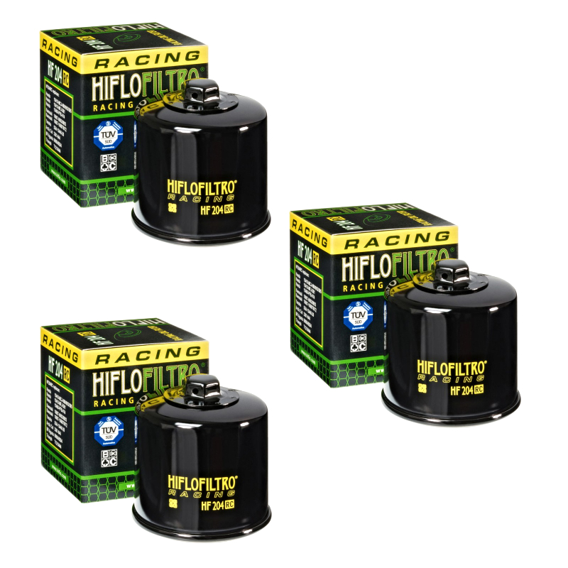 Hiflofiltro 3 Pack Oil Filter HF204RC Chrome Honda Kawasaki Suzuki Triumph Yamaha - HF204RC