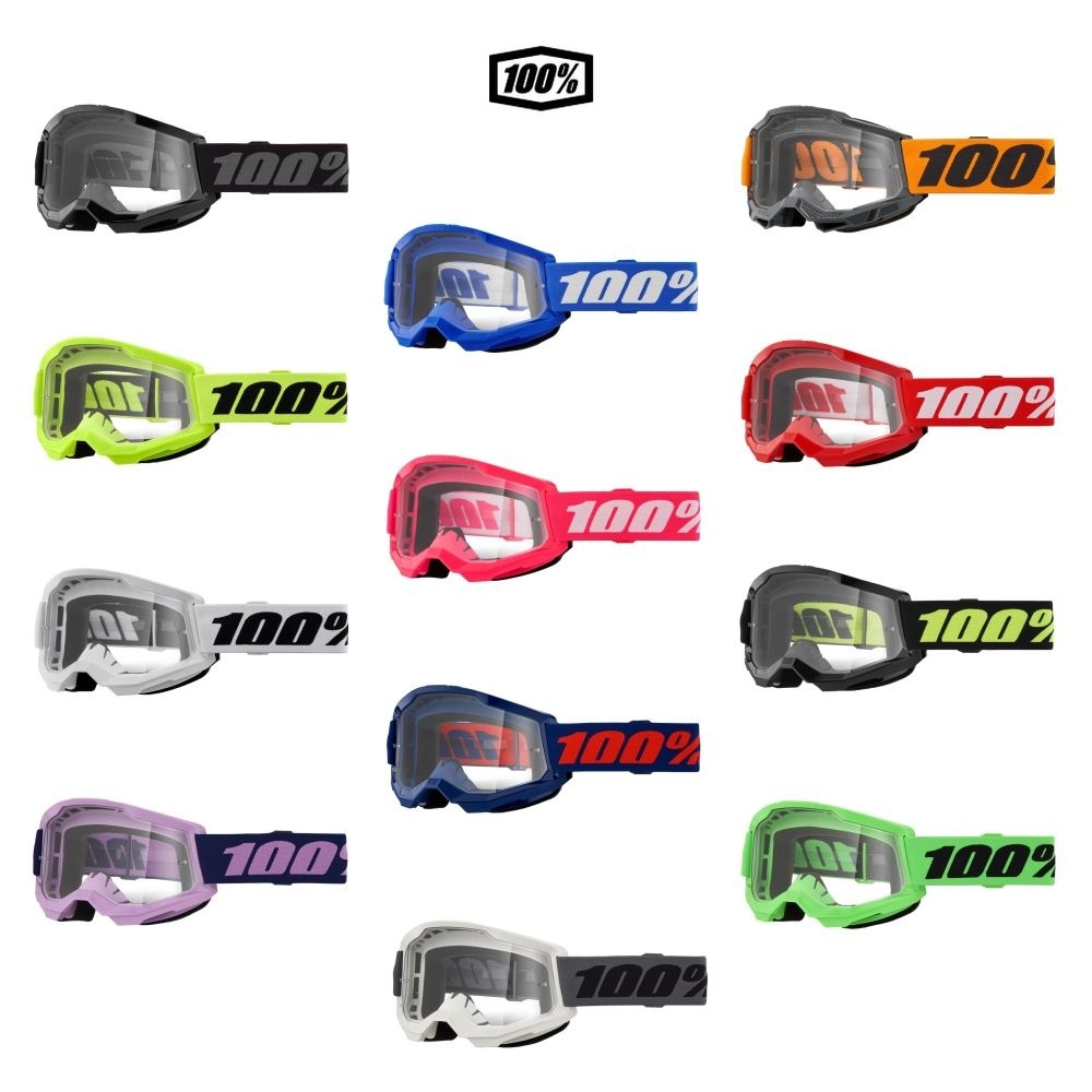 100% Strata 2 Clear Lens MX Motocross Offroad Goggles - Pick Color