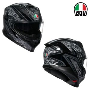AGV K7 Damascus Full Face Street Motorcycle Black/Silver Helmet - Pick Size