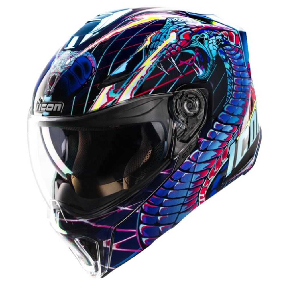 Icon Threshold Synthwave Lazer Cobra Blue Modular Street Motorcycle Helmet - Image 3