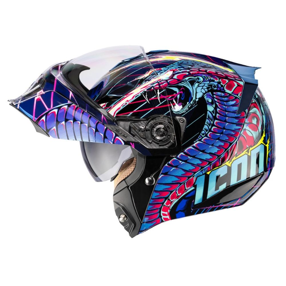 Icon Threshold Synthwave Lazer Cobra Blue Modular Street Motorcycle Helmet - Image 4
