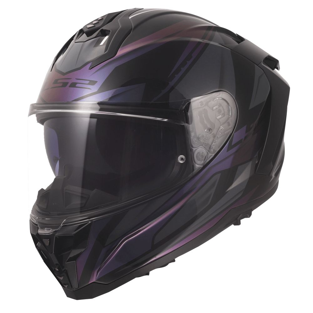 LS2 Challenger II Savage Full Face Street Helmet Chameleon Black/Purple/Green - Image 3