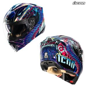 Icon Threshold Synthwave Lazer Cobra Blue Modular Street Motorcycle Helmet