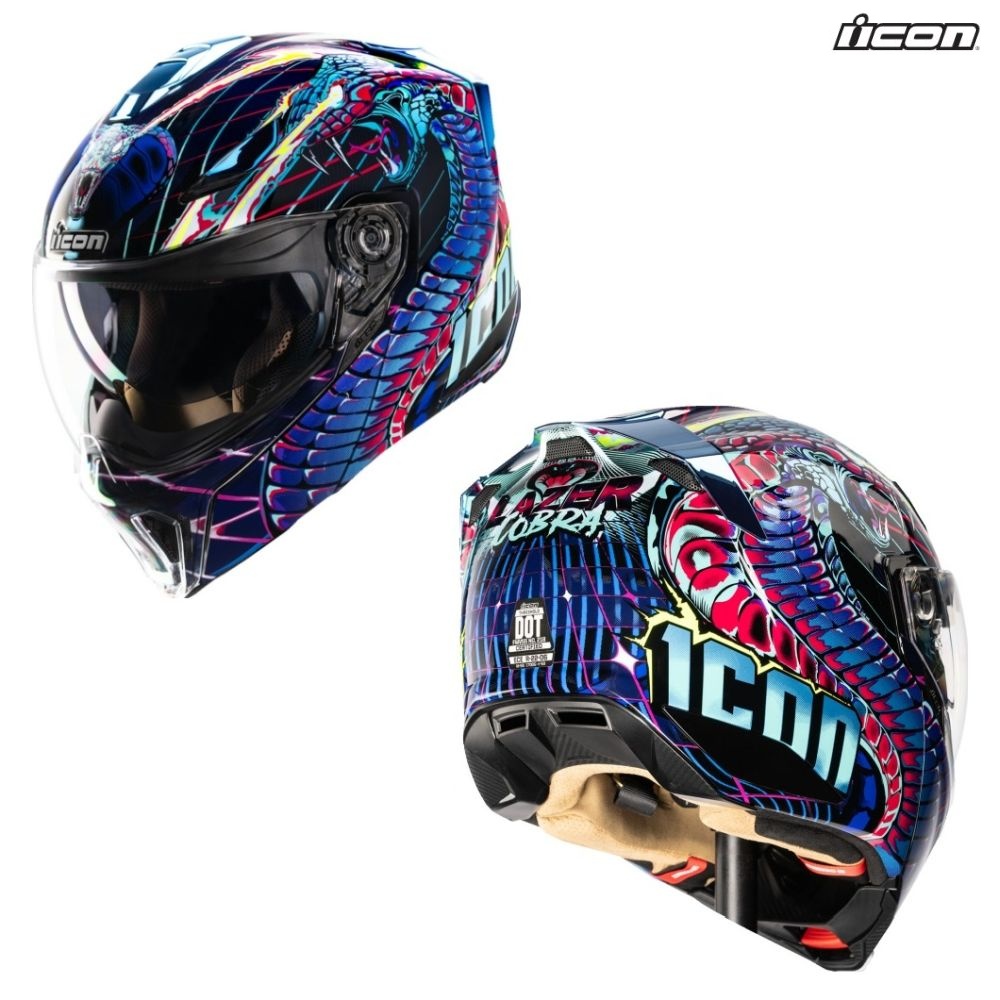 Icon Threshold Synthwave Lazer Cobra Blue Modular Street Motorcycle Helmet