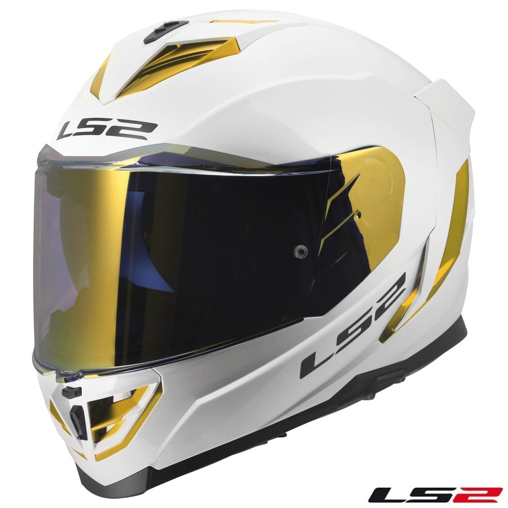 LS2 Assault III Solid Full Face Street Motorcycle Helmet Gloss White/Gold