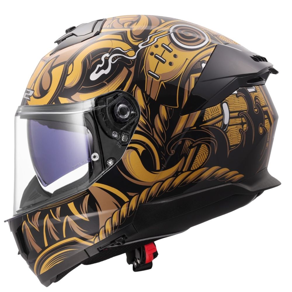LS2 Stream II Samurai Gloss Black/Gold Full Face Street Motorcycle Helmet - Image 4