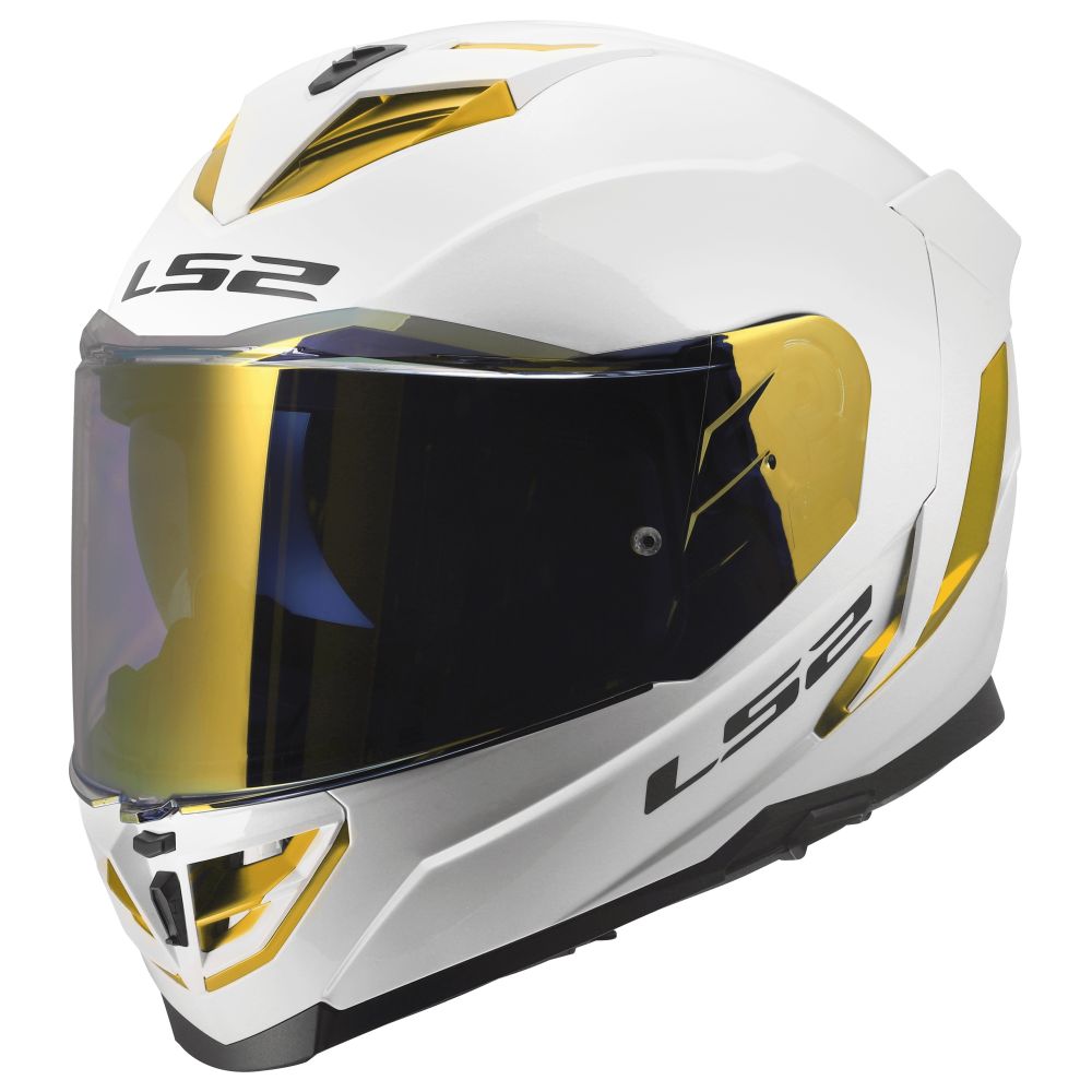 LS2 Assault III Solid Full Face Street Motorcycle Helmet Gloss White/Gold - Image 3