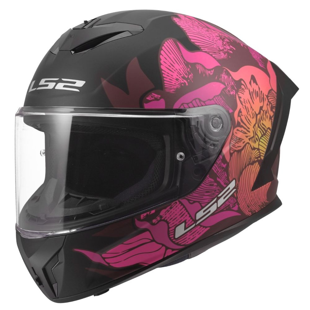 LS2 Rapid III Poppies Matte Black/Pink Full Face Street Motorcycle Helmet - Image 3