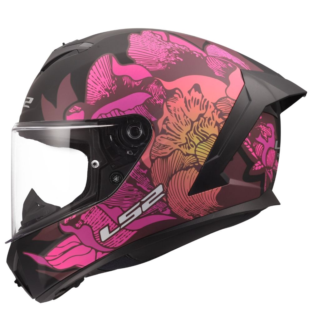 LS2 Rapid III Poppies Matte Black/Pink Full Face Street Motorcycle Helmet - Image 4