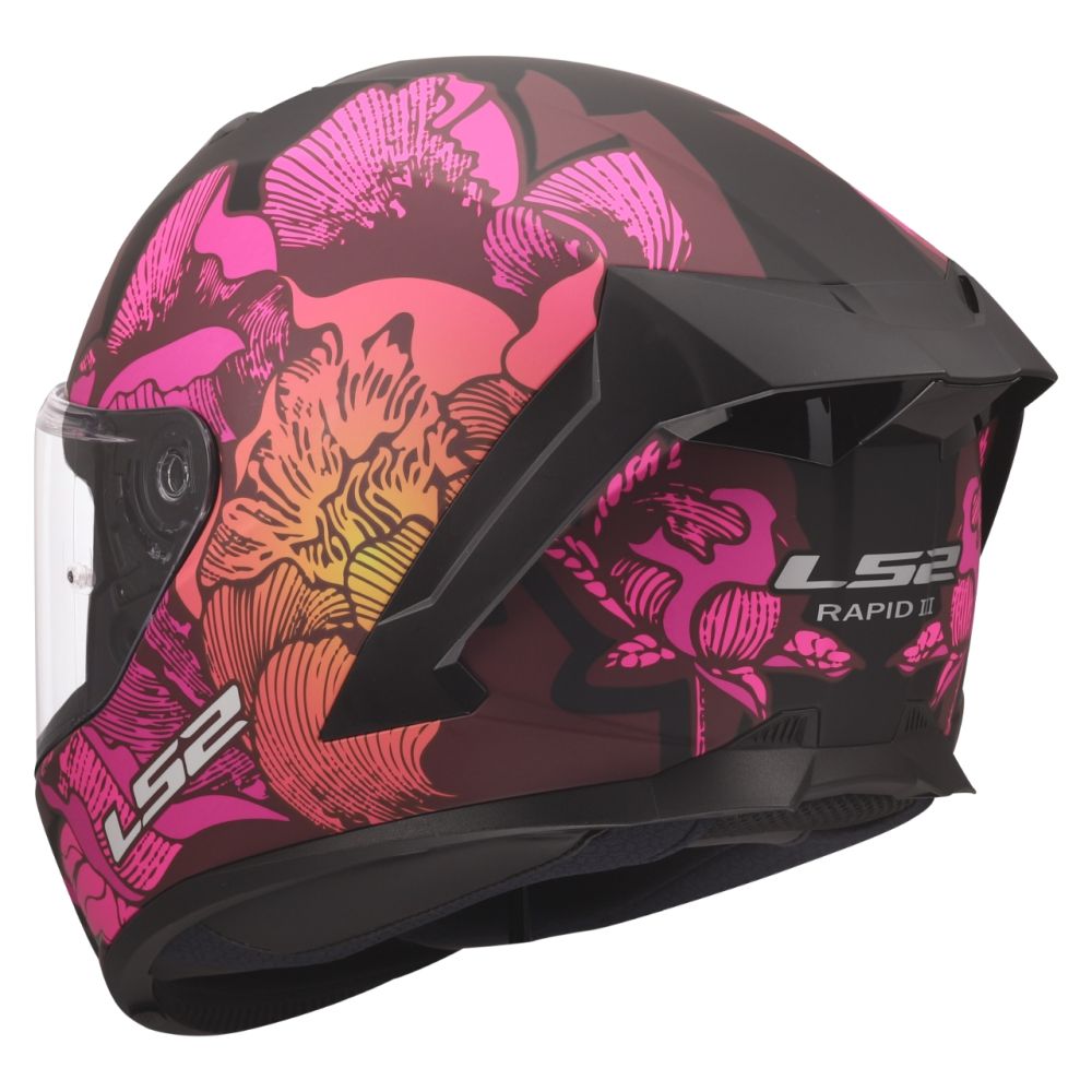 LS2 Rapid III Poppies Matte Black/Pink Full Face Street Motorcycle Helmet - Image 5