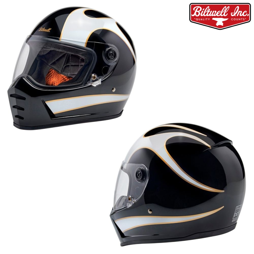 Biltwell Lane Splitter Flames Full Face Motorcycle Helmet Gloss Black/White