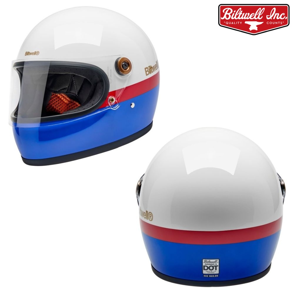 Biltwell Gringo S Apex Full Face Street Motorcycle Helmet White/Red/Blue